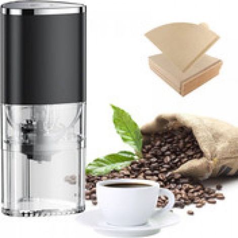 Electric coffee grinder with 100 coffee filters, adjustable grind size, mini portable coffee bean grinder for home, office or travel, 30g, 155ml (1/4)