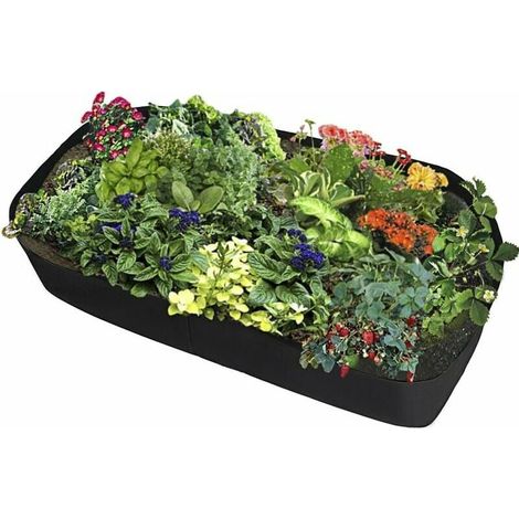 Jardini¨¨re sur¨lev¨e rectangulaire en tissu respirant - Sac de plantation durable pour fleurs et l¨gumes - 0,9 m (L) x 1,8 m (l) - Noir (1/4)
