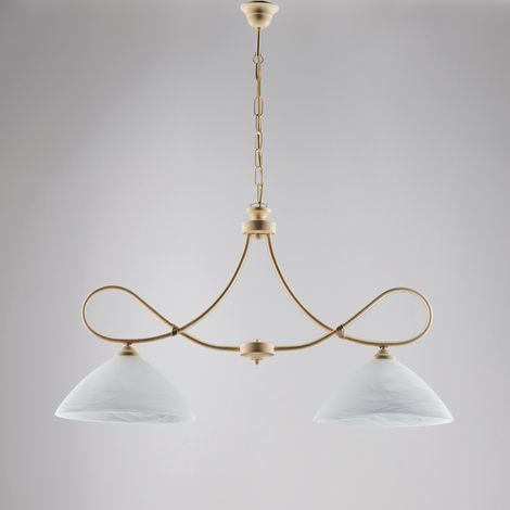 Lustre Dallas Ivoire, Effet Décapé Et Or Antique, Verre Albâtre D.13, 2 Lumières, Idéal Pour Petites Pièces
