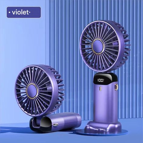 Ventilateur USB pliable avec batterie rechargeable, mini ventilateur personnel à écran LED, 5 vitesses réglables, ventilateur de voyage compact, Violet (1/3)