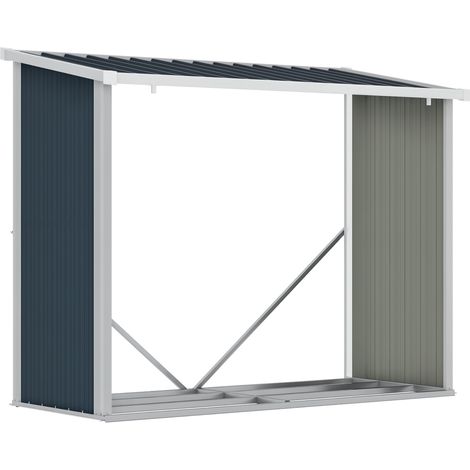 Casetilla para Leña Acero Galvanizado Cobertizo Leñero de Almacenamiento de Troncos con Techo Inclinado para Jardín Terraza Exterior 185x84x148,5 cm (1/5)