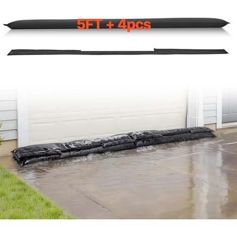 VEVOR Barriere Anti-inondation Activee par lEau, Sacs d’Inondation Lot de 4PCs 153x21 cm, Barriere Absorbante lEau, Dispositif de Protection pour Porte, Sous-sol, Garage, Maison