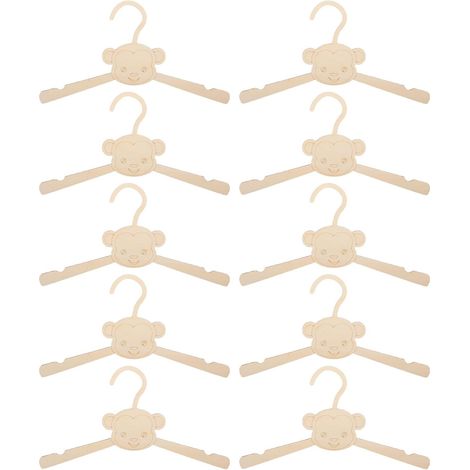 Cintres Garçon et Filles en Bois Motif Singe, Lot de 10 Pièces Beige (1/5)