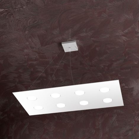 Lampadario moderno top light area 1127 s8 r+3 gx53 led biemissione metallo sospensione, finitura metallo bianco