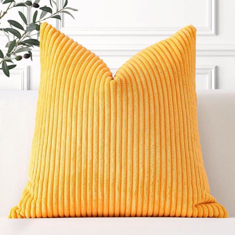 Lot de 1 Housse de Coussin en Velours Côtelé Décoratif Canapé Taie d'oreiller Douce pour Maison Salon Chambre Lit Clic Clac Décoration 50x50cm Jaune (1/4)