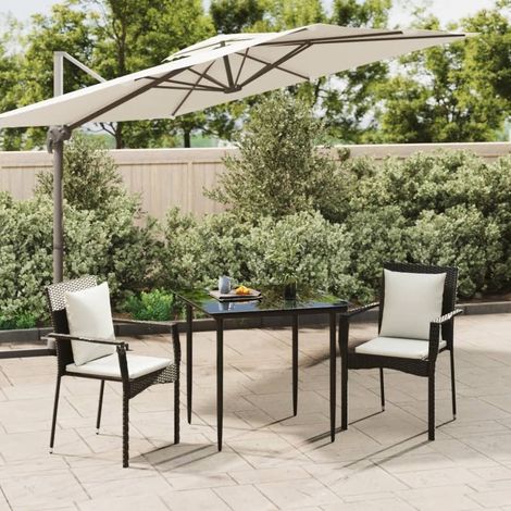 Ensemble Table et Chaise de Jardin avec coussins 3 pcs - Ensemble Table à manger + 2 chaises Noir BV167990 - BonneVie (1/5)