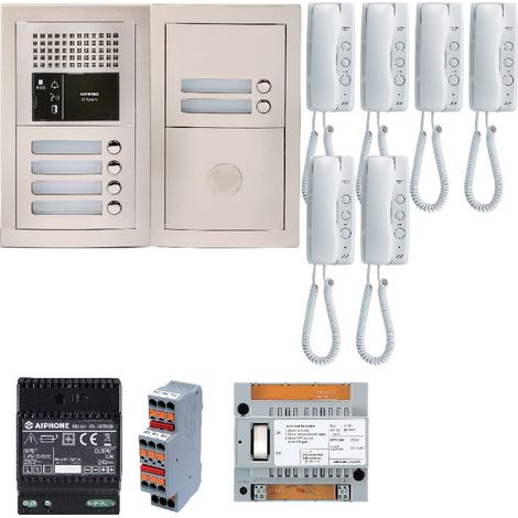 Aiphone – Pack audio 6 boutons GTBA6E – 6 postes préprogrammés GT1D – Platine de rue encastrée – Alimentation 12V – Pour bâtiments résidentiels