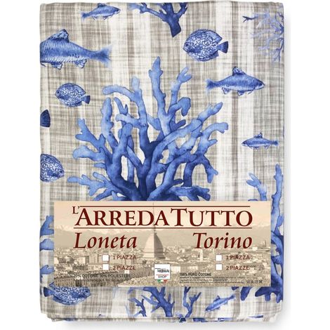 TELO ARREDO copritutto GRAN FOULARD COPRILETTO copridivano PESCI mare marino BLU 1 PIAZZA