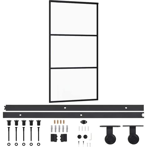 Maison Exclusive - Porta Scorrevole e Kit Montaggio Vetro ESG Alluminio 102x205cm (1/5)