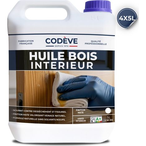 Huile Bois Interieur - 4x5 L - Codeve Bois - D'entretien Pour Boiserie, Porte, Menuiserie, Lambris Ou Poutre En Bois.