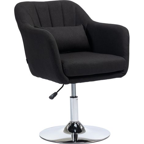 Sillón sillón con reposabrazos, cojín lumbar, sillón relajante acolchado con estructura de metal, aspecto de lino, silla giratoria de altura regulable para dormitorio, salón, negro