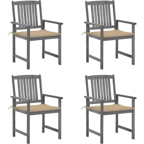 4 pcs Chaises de jardin avec coussins, Fauteuils Extérieur, Sièges confortable Gris Bois d'acacia massif BGT61030
