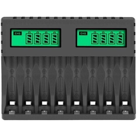 Chargeur de piles LCD 8 emplacements – Charge rapide et entretien – Prise micro-USB et type C – Compatible AA/AAA NiCd NiMh