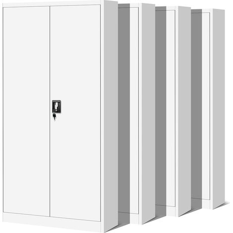 4er Set Aktenschrank C001H Büroschrank Metallschrank Stahlschrank Werkzeugschrank Stahlblech Pulverbeschichtet Flügeltürschrank Abschließbar 195 cm x 90 cm x 40 cm (weiß/weiß) (1/5)