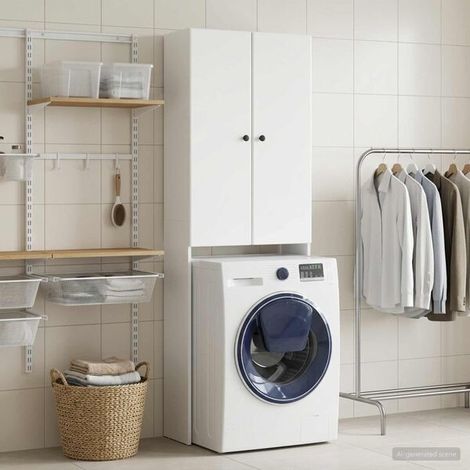 Armoire de Salle de Bain avec Miroir, Meuble de Rangement Haut 66x25.5x190 cm, Couleur Blanc Brillant, Design Moderne et Élégant (1/5)