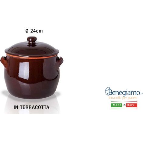 Benegiamo pentola in terracotta con coperchio 2 manici ø24 cm