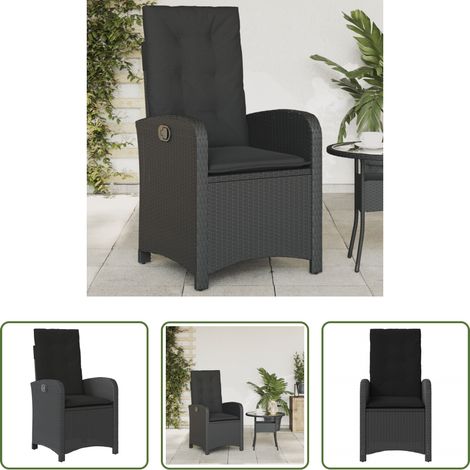Gartensessel -  Gartensessel Verstellbar mit Kissen Schwarz Poly Rattan (1/5)