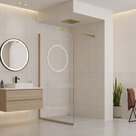Paroi de douche italienne Clear - 110 x 195 cm - Or brossé - GAUCHE - LUCIA (1/5)
