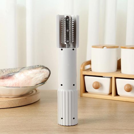 Rallador eléctrico automático y resistente a salpicaduras con funciones para pelar y cortar en rodajas - Descamador de pescado - gris (1/5)