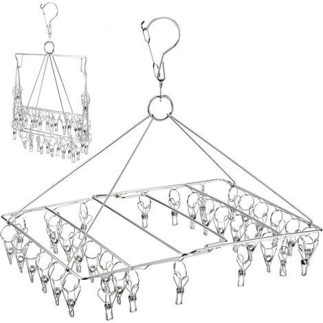 Séchoir à chaussettes pliable 36 clips en acier inoxydable pour gagner de la place (1/5)