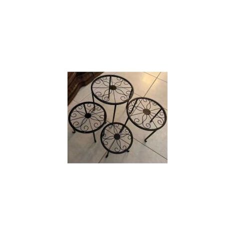 Serbia – Supports pour plantes lot de 4 en fer forgé rond décoratif – Motif vigne rétro – Pour pots jusqu'à 28 cm – Antirouille pour intérieur et extérieur