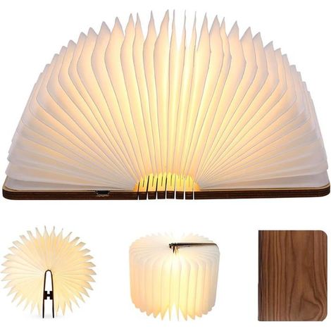 Lampe de livre LED pliante en bois, lampe de bureau LED en noyer noir, veilleuse lampe de livre rechargeable USB (9122.5 cm) (1/5)