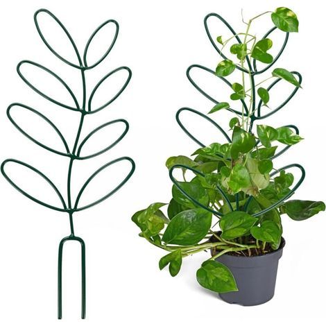 Lot de 2 petits treillis pour plantes en pot, 31,5 cm en forme de feuille, mini treillis pour plantes grimpantes en métal, support pour plantes d'intérieur et d'extérieur (1/5)