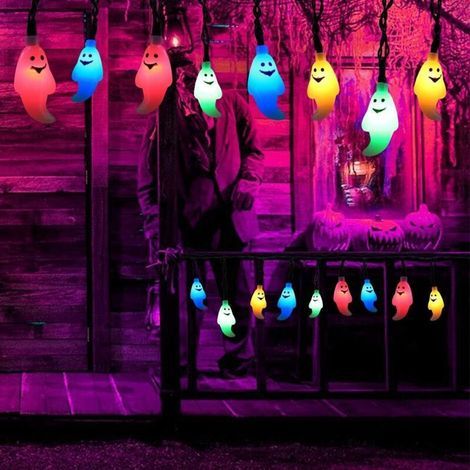 Vakuum-Guirlandes Lumineuses Halloween, 40 LEDs Multicolore Fantôme Lumière Alimenté par Batterie, 6m 3D en Plastique Fantôme de Fées Lumières pour Noël Festival Party Intérieur Decor [Classe énergéti (1/5)