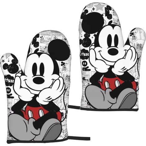 Oven Mitts - Heat Resistant - Cartoon Duck And Mouse Design - For Baking Barbecue Microwave - 2 Pieces (1/5)