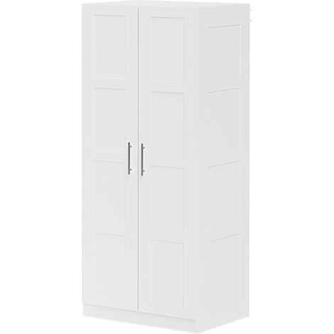 Double Paneled Door Wardrobe, Shelves - White (1/5)