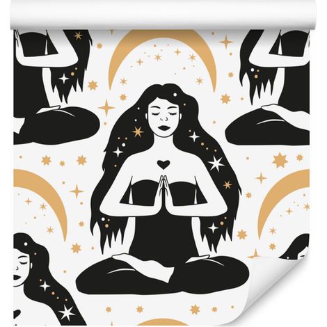 Carta da parati Donne e Astrologia, Bianco, Grafite e Grigio, 50x1000 cm (1/5)