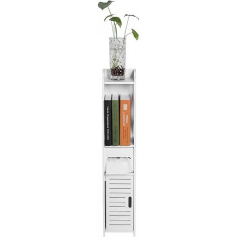 Meubles d'armoire de Toilette, Étagère de Garde-Robe en Bois Blanc Étagère de Rangement de Tissu Armoire Haute Machine à Laver Armoire de Salle de Bain, Blanche 80x15.5x15CM (1/5)