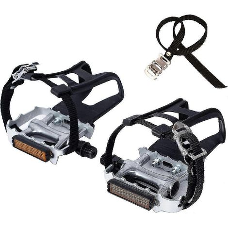 Pédale de vélo avec fixations et sangles. Convient aux vélos de spinning, vélos d'exercice, vélos stationnaires et vélos d'extérieur. Axe de 9/16 pouce. (1/5)