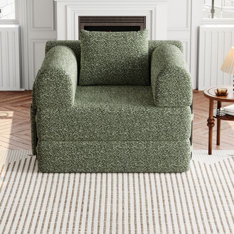 Poltrona letto 2 in 1 in ciniglia con vano nel bracciolo, verde, 181,6 x 94 cm OKWISH (1/5)