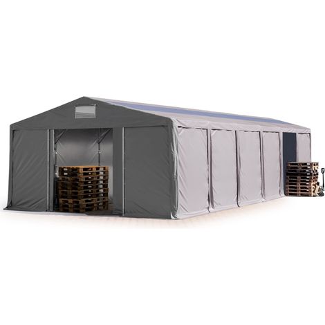 8x12m Tente de stockage TOOLPORT, PVC 850 N gris, H. 3m avec porte coulissante et fenêtres dans le toit (1/5)
