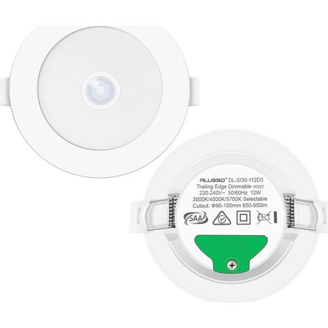 Spot LED Encastrable avec Détecteur de Mouvement, Spot Etanche Salle de Bain 12W 950LM IP44 3CCT Blanc Chaud 3000K Blanc Neutre 4000K Blanc Froid 6500K, Trou 90-100MM, AC220-240V, 1 Pack