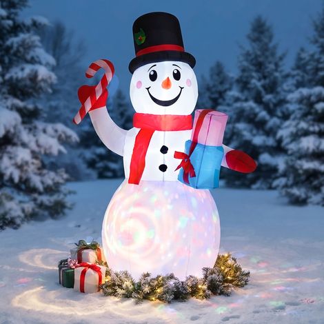 Aufblasbarer XL Schneemann mit LED Beleuchtung mit Stecker für Außen und Innen - 200 x130 cm - Riesen Schneefigur selbstaufblasend bunt beleuchtet