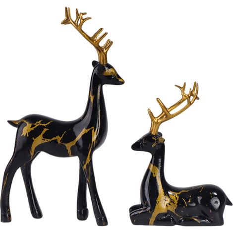 Ornement En Résine - Couple De Cerfs - Décoration Intérieure Pour Salon Chambre Bibliothèque - Noir - 2 Pièces