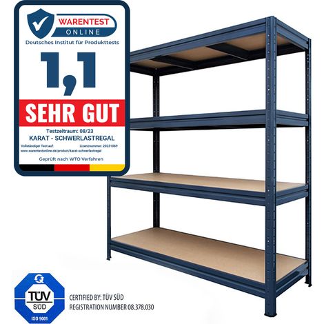 Étagère charge lourde Tôle d'acier 4 Étages Bleu 200 x 180 x 60 cm – Charge max 1500 kg (375 kg par tablette) (1/5)