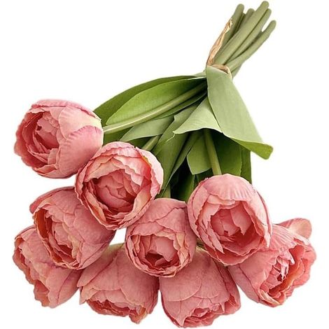 Bouquet de tulipes artificielles à 9 têtes avec bord brûlé pour décoration de maison, mariage et événement, fleurs en soie pour salon, table à manger, toile de fond pour photographie (1/5)