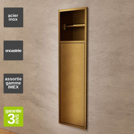 Niche de WC 17 x 60 cm - Rangement Mural Encastrable en finition Or Brossé - EGEAN
