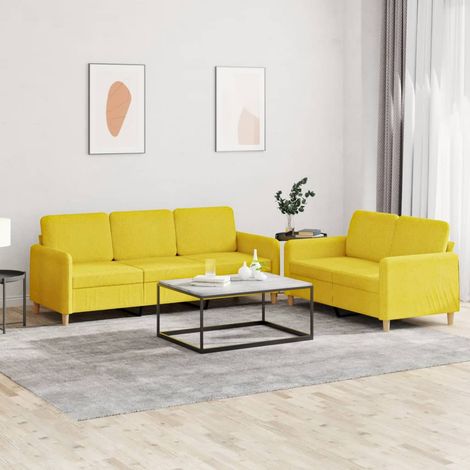 2-tlg. Sofagarnitur mit Kissen Hellgelb Stoff vidaXL (1/5)