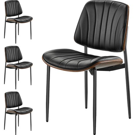 Lot de 4 Chaises Salle à Manger Modernes, Ensemble Chaises de Cuisine en Cuir Rembourré, avec Coussins Épais et Pieds en Métal, Meuble d’Appoint Peu Encombrant, pour Table à Manger, Noir (1/5)