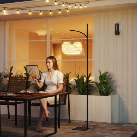 Lámpara solar de jardín de ratán negro y amarillo, sensor crepuscular, IP44, 178 cm FloraGrace (1/5)