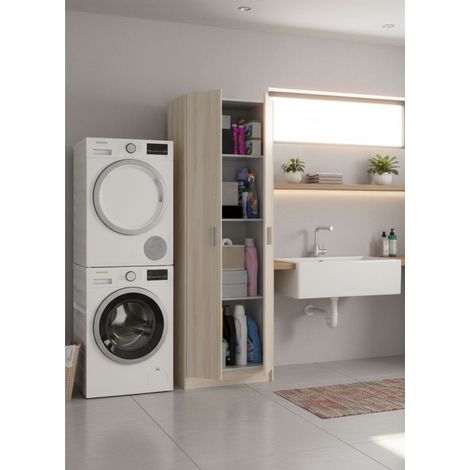 Armario multiusos 59x37x182h cm con 2 puertas y 3 estantes roble claro – Garofano (1/5)