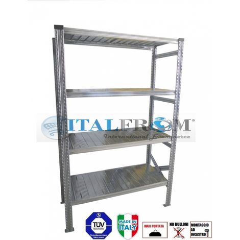 MODULO INIZIALE - scaffalatura da magazzino zincata H 200 cm , L 150 cm , PROF. 40 cm , con 4 ripiani , PORTATA OGNUNO 145 Kg (1/5)