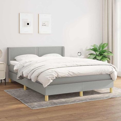 Cama box spring con colchón tela gris claro 140x190 cm (1/5)