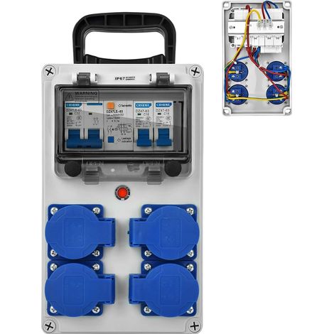 Coffret Électrique de Chantier 230 V Tableau Electrique Mural avec Disjoncteur répartiteur de courant 16 A IP67 Distributeur de Courant Électrique avec Disjoncteur coffret chantier (1/5)