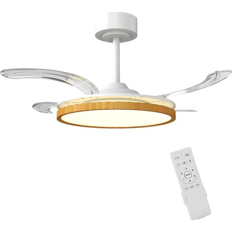 Deckenventilator, 95 cm, Naturholzoptik, einziehbare Flügel, Fernbedienung inklusive