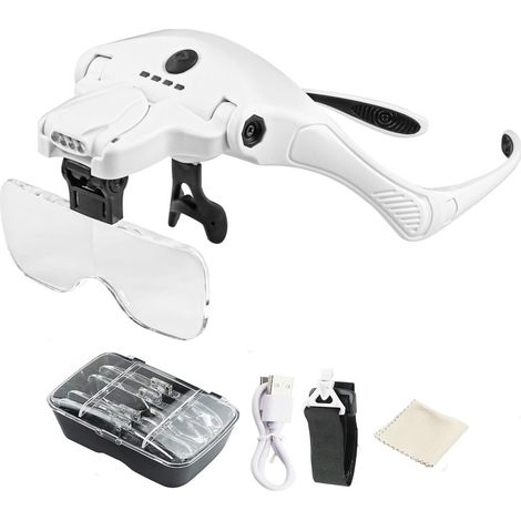 Lunettes loupe avec lumière LED rechargeable, lunettes grossissantes avec lumière, 5 verres amovibles (1,0 x 3,5x), 2 loupes de luminosité réglables, travail de précision pour réparations, couture (1/5)